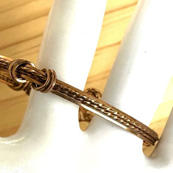 Handmade Wire Wrapped Bangle Bracelet with Red Glass Accent - Picture 4 of 8